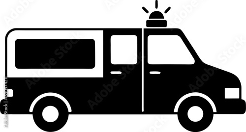 An Ambulance with a Siren Light Silhouette Vector