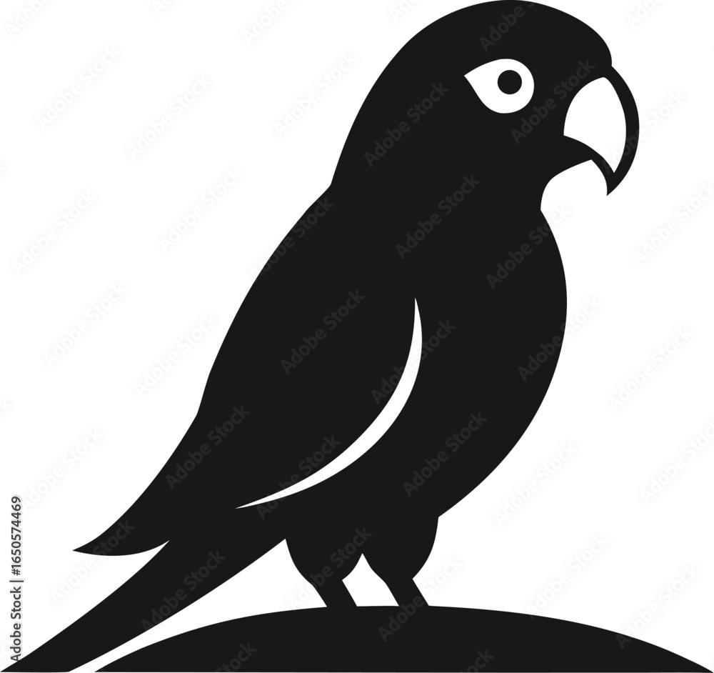 Fototapeta premium Parrot Sitting on a Perch Clean Silhouette Logo Style