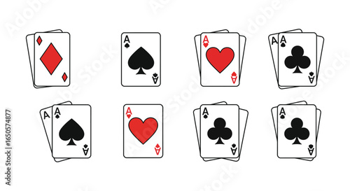 Collection of Ace Playing Cards with Different Suits Isolated on White
