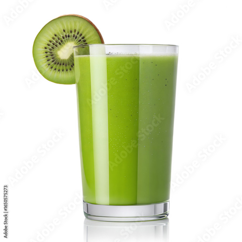 Green kiwi juice with fresh fruit slices in a glass