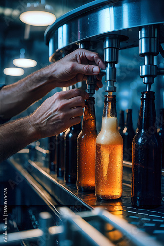 Craftsman filling beer bottles in a brewery
