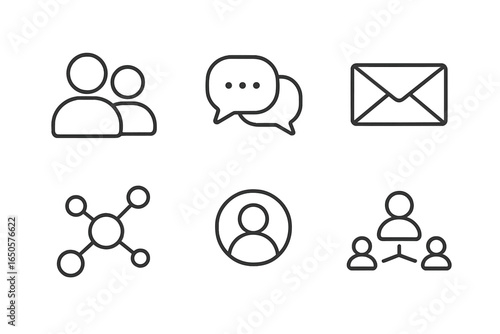 Communication and networking icons: chat bubbles, mail, user connections