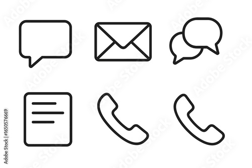 Communication icons set: message, mail, chat, document, call symbols