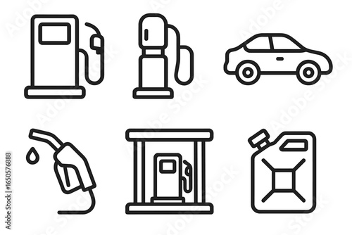Outline icons of gas station equipment and car elements