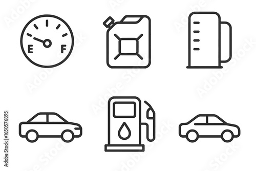 Fuel gauge and gasoline icons for vehicle and fuel station design
