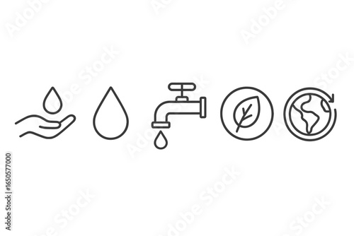 Sustainable water conservation and environmental icon set for eco-friendly initiatives