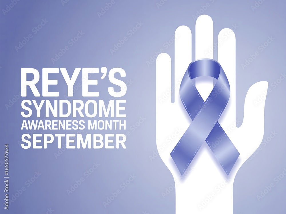 Fototapeta premium Reye s syndrome awareness month september graphic featuring a white hand with a blue ribbon