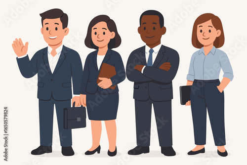 Cartoon office people collection. Set of diverse vector businesspeople. Modern corporate illustration. Flat design characters for teamwork, professional staff, and success.