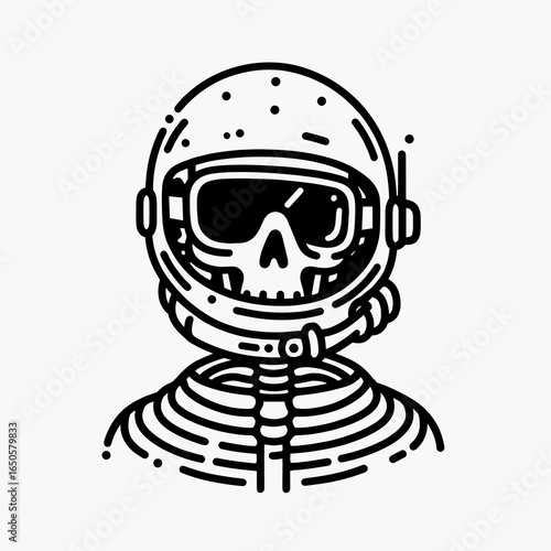 A Skeleton as marine biologist. Retro Vintage Line Art Clipart Silhouette Vector Illustration. .