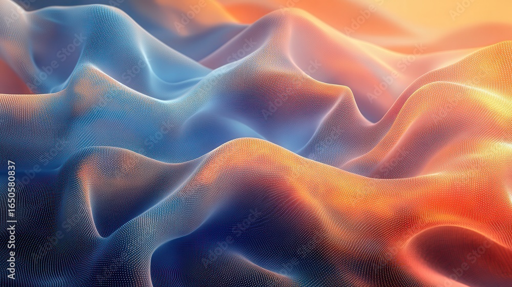 Fototapeta premium Abstract wavy fabric textures in vibrant blue and orange hues