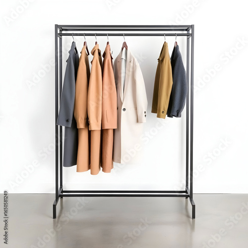 A sleek freestanding open wardrobe rack with