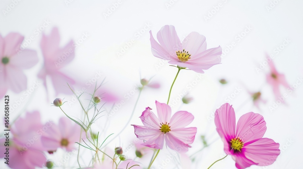 Fototapeta premium White Background Flower Photography in Fresh and Natural Style: Capturing the Purity of Blooms with Soft Light, Vibrant Petals, and Unfussy Composition – Ideal for Botanical Prints, Home Decor, and Li
