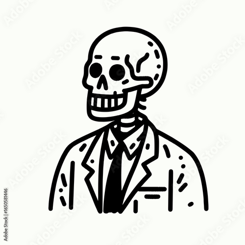 A Skeleton as zoologist. Retro Vintage Line Art Clipart Silhouette Vector Illustration. .