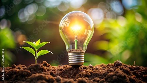 Tree Growing Inside Light Bulb – Eco Energy & Earth Day Sustainability Concept