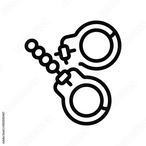 A pair of handcuffs are shown in a line art style, web icon in line style. Editable stroke