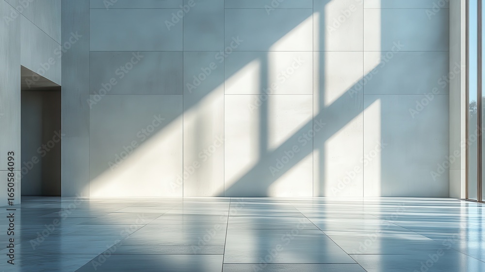 Obraz premium Empty modern interior with light streaming through large windows