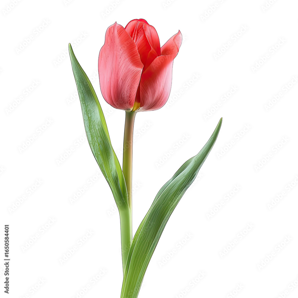 Fototapeta premium Close-up of a single, vibrant red-pink tulip