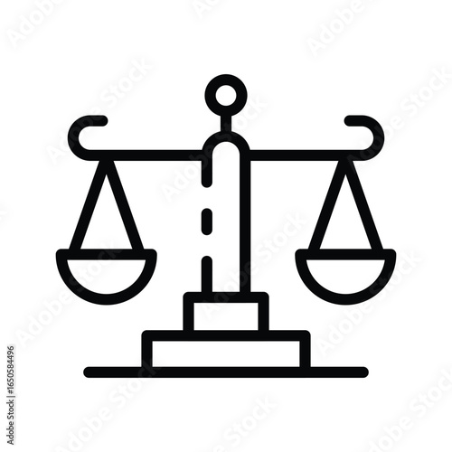 Black outline of a balanced scale often associated with justice and fairness, web icon in line style. Editable stroke