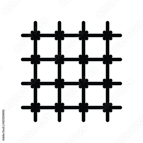 Black prison bars form a square grid pattern on a white background, web icon in line style. Editable stroke