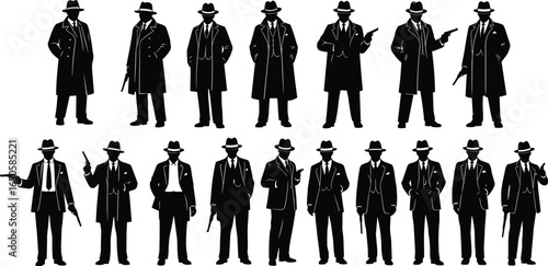 Art & IllustrationGangster silhouette collection, vintage mafia men with guns