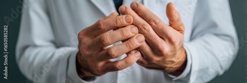 Close-up of hands, clasped, showing pain
