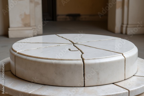 Close-up of a Cracked Circular Marble Top