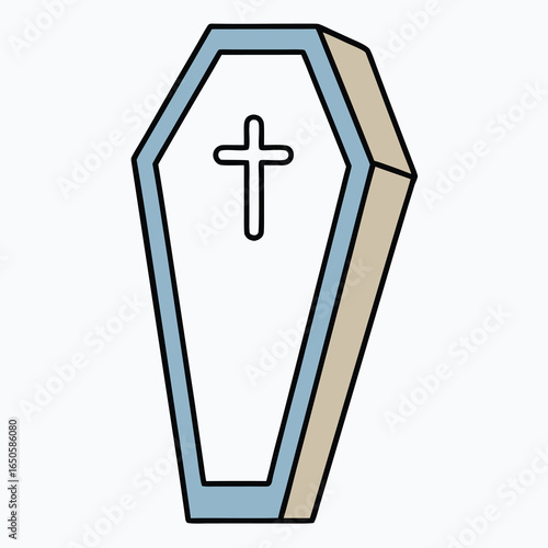 Illustration of a coffin with a cross on a white background coloring page