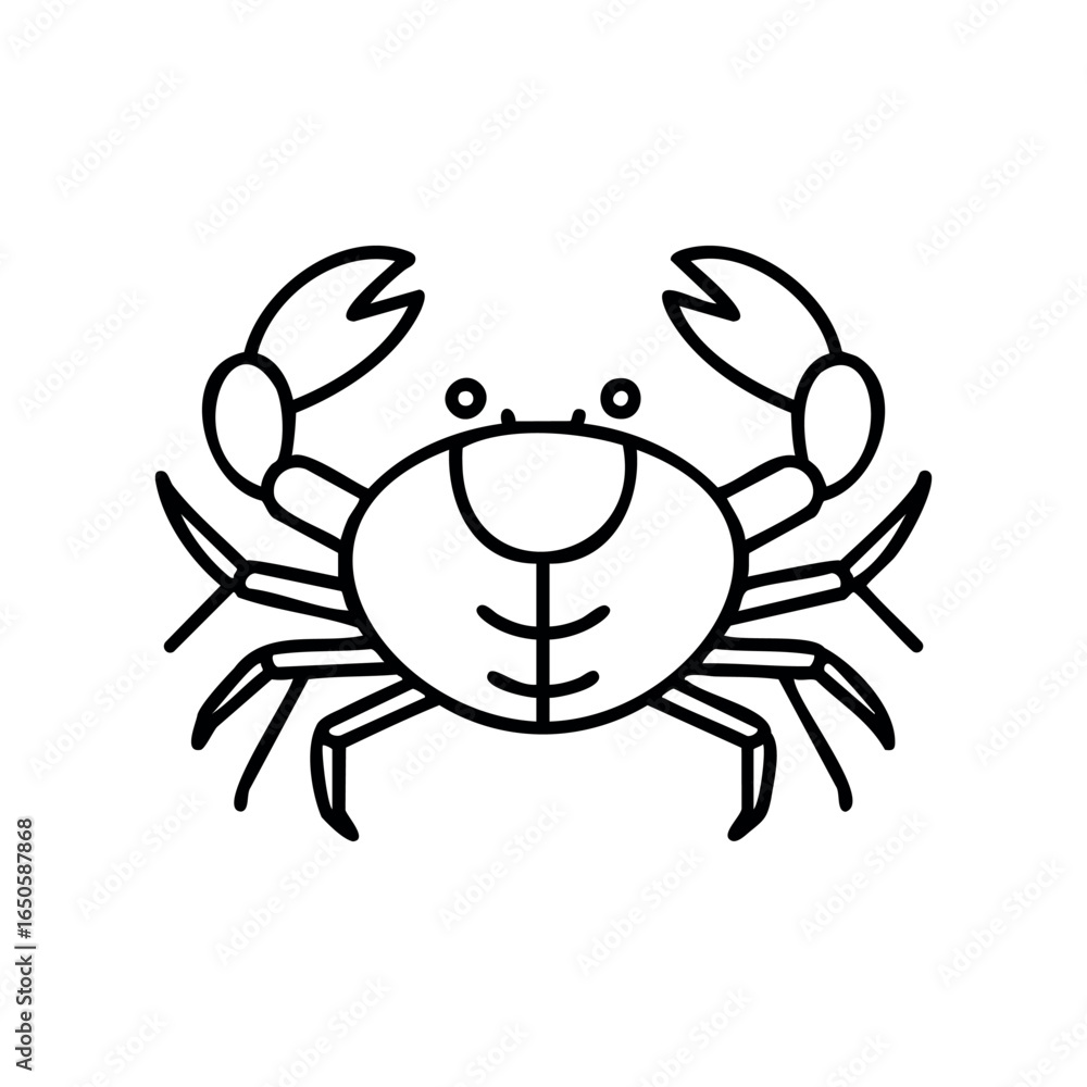Fototapeta premium Black and white line drawing of a crab with raised claws