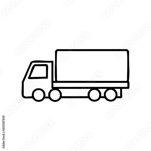 Black and white outline of a cargo truck icon with three axles
