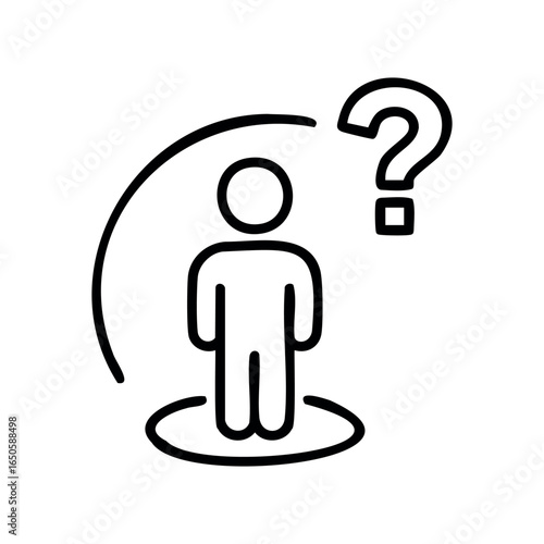 Minimalist icon of person with question mark signifying uncertainty or inquiry