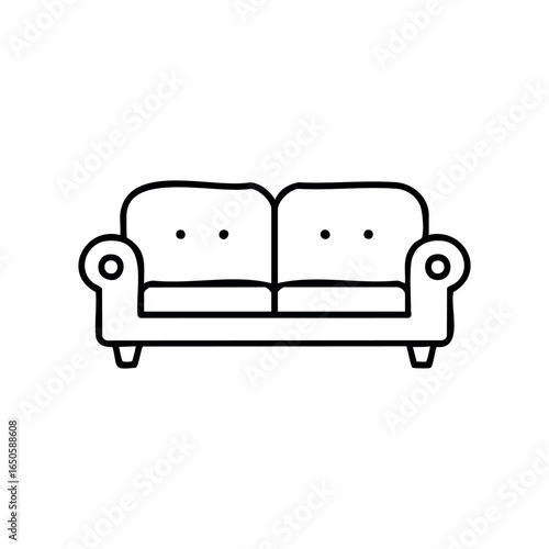 Minimalist black and white sofa illustration with simple lines
