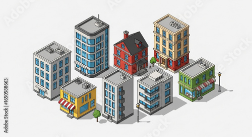 Isometric buildings vector design illustration architecture city landscape urban skyline construction 3d model