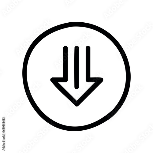 Minimalist black downward arrow icon in circular border
