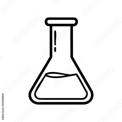 Black and white chemistry flask icon with liquid