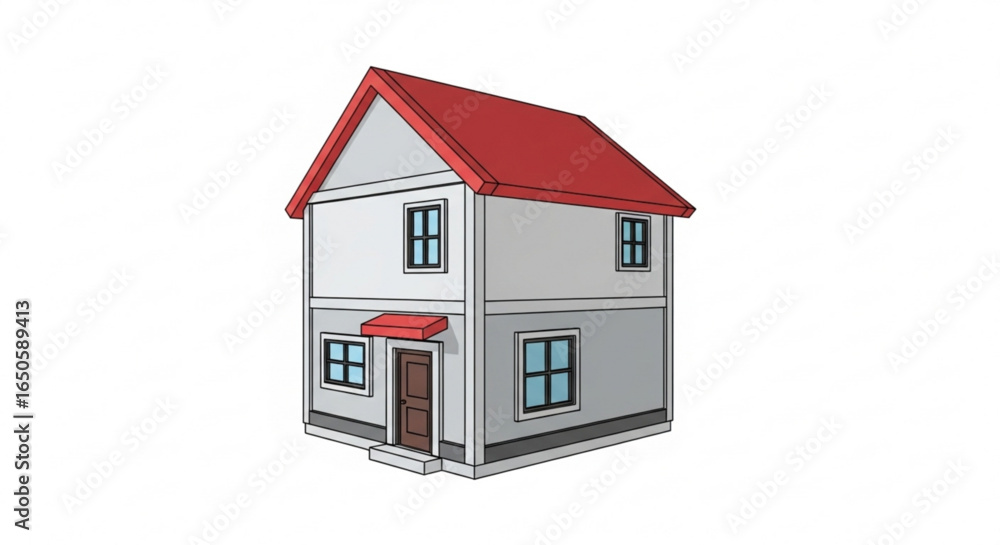 Two story house with red roof vector illustration home building architecture design real estate property concept