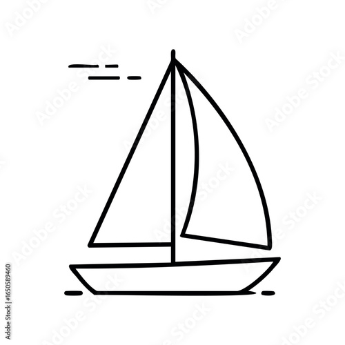 Minimalist line art of a sailing boat with wind blowing
