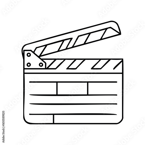 Black and white clapperboard icon for movie and film industry design