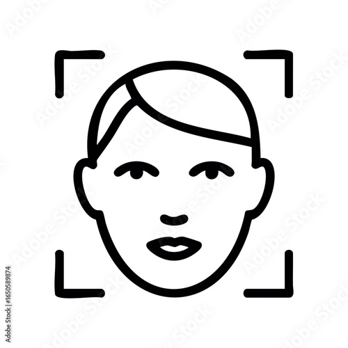 Outline face recognition icon with female features in black and white