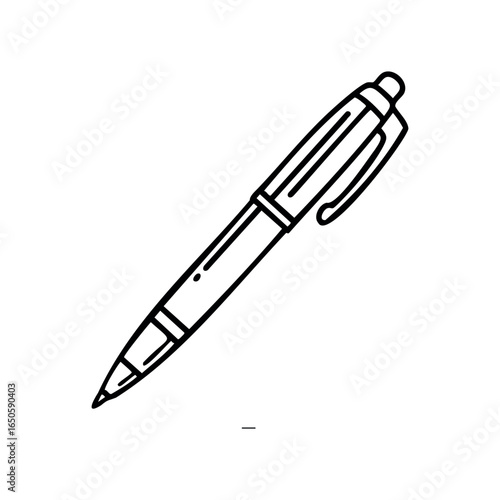 Black and white outline of a ballpoint pen with clip