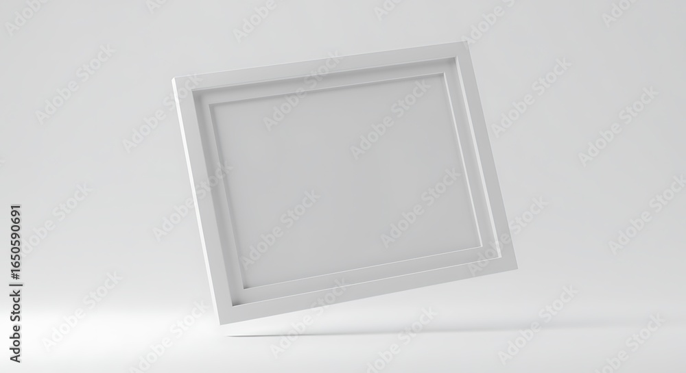 Minimalist White Picture Frame Mockup Floating in a Clean White Studio Setting Ideal for Artwork Displays and Product Presentations with a Neutral Tone and Simple Design Minimalist White Picture Frame Mockup Floating in a Clean White Studio Setting Ideal for Artwork Displays and Product Presentations with a Neutral Tone and Simple Design