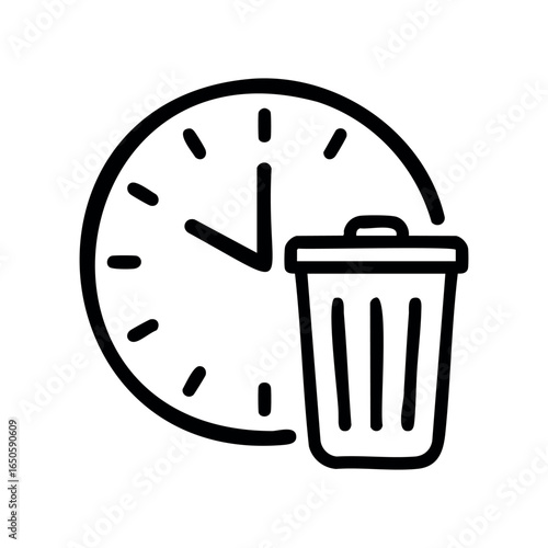Time management and waste reduction concept with clock and trash can icon
