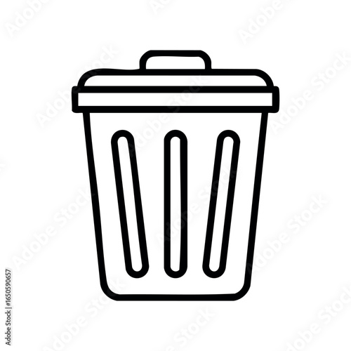 Simple black and white trash can icon with lid