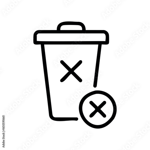Outlined trash can with cross symbol for deletion or removal icon
