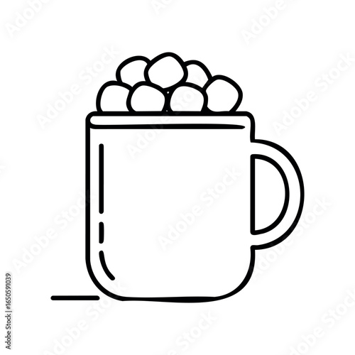 Line art of coffee mug filled with marshmallows