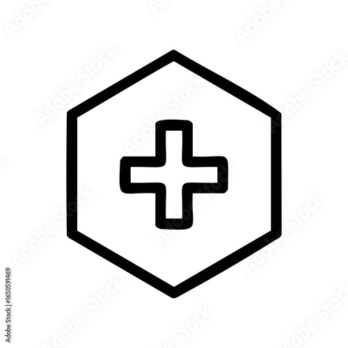 Black cross in hexagon symbol
