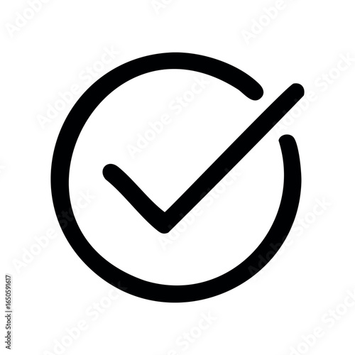 Hand-drawn check mark with bold lines in black and white