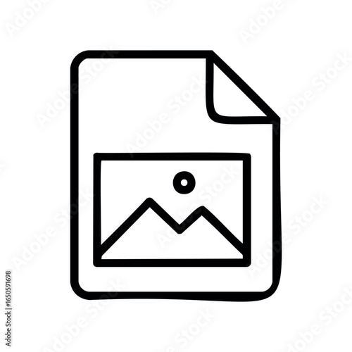 Simple black and white image file icon with document outline
