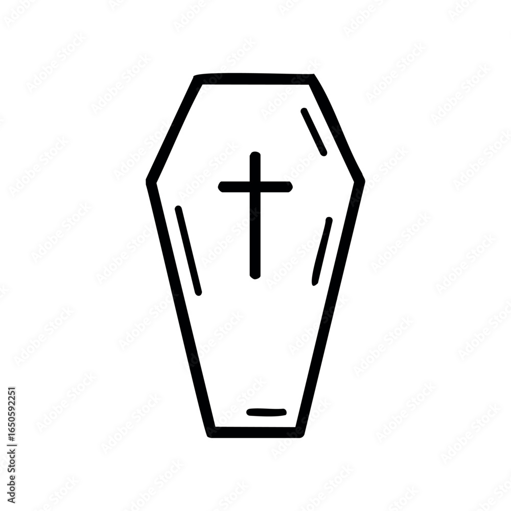 Fototapeta premium Black coffin outline with cross symbolizing death and mourning