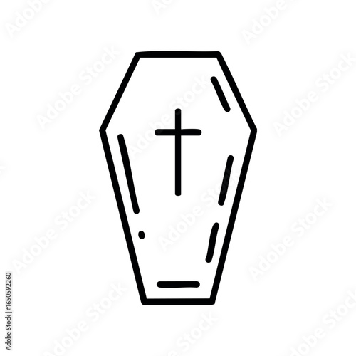 Simple line art coffin with cross symbol