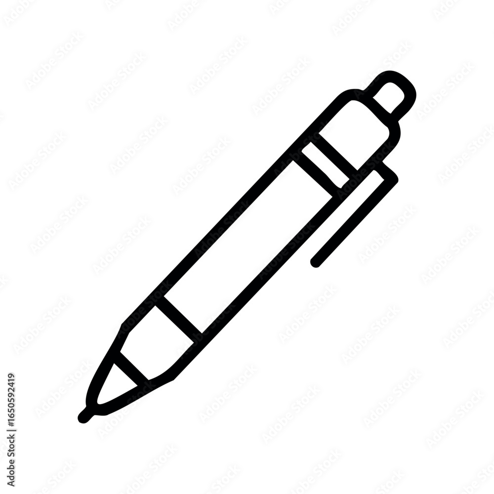 Black ink pen with cap in detailed outline